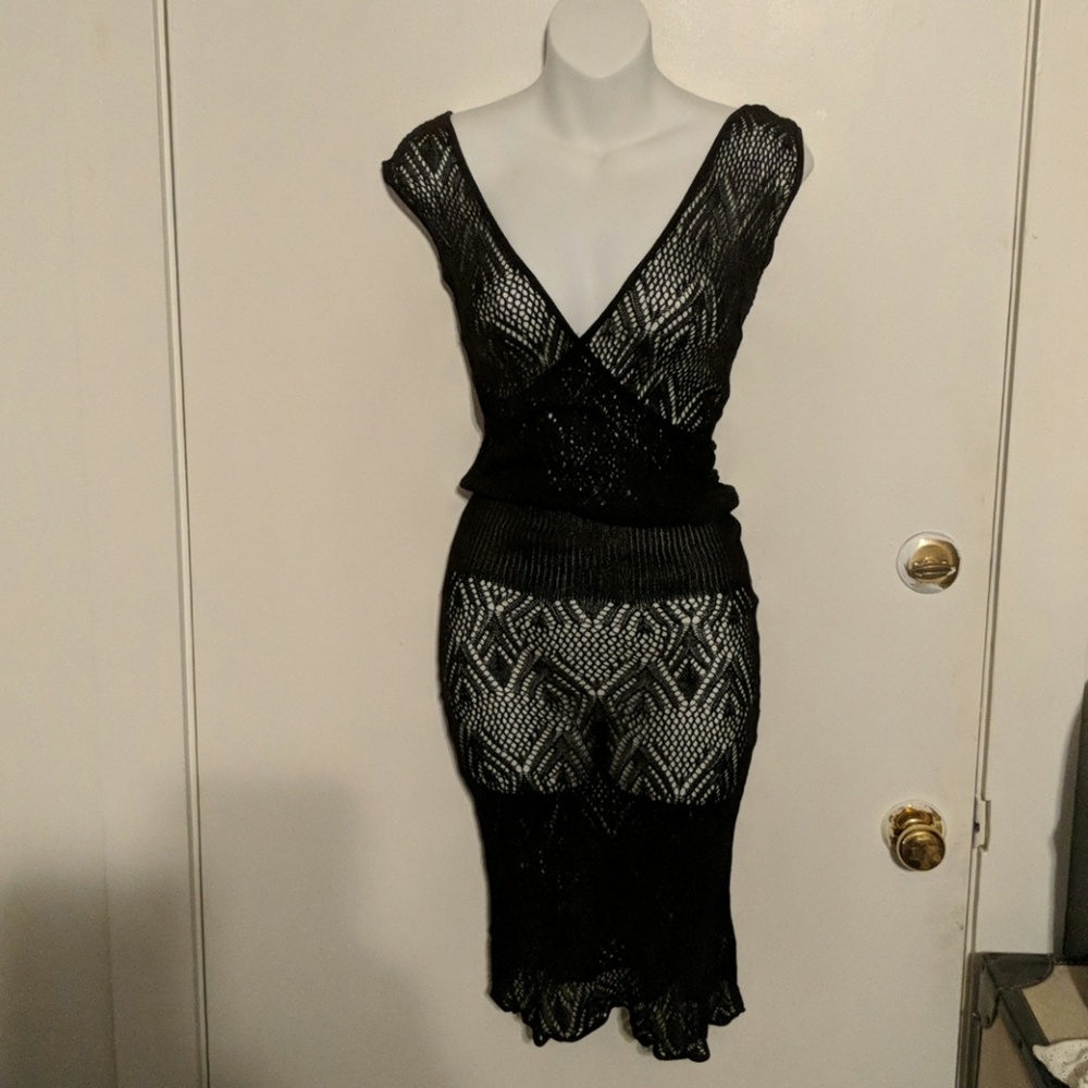 Sexy black crochet style dress